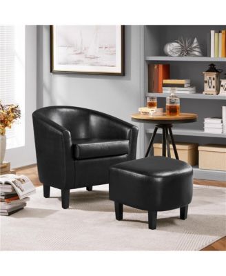 Contemporary Faux Leather Club Chair and Ottoman Set