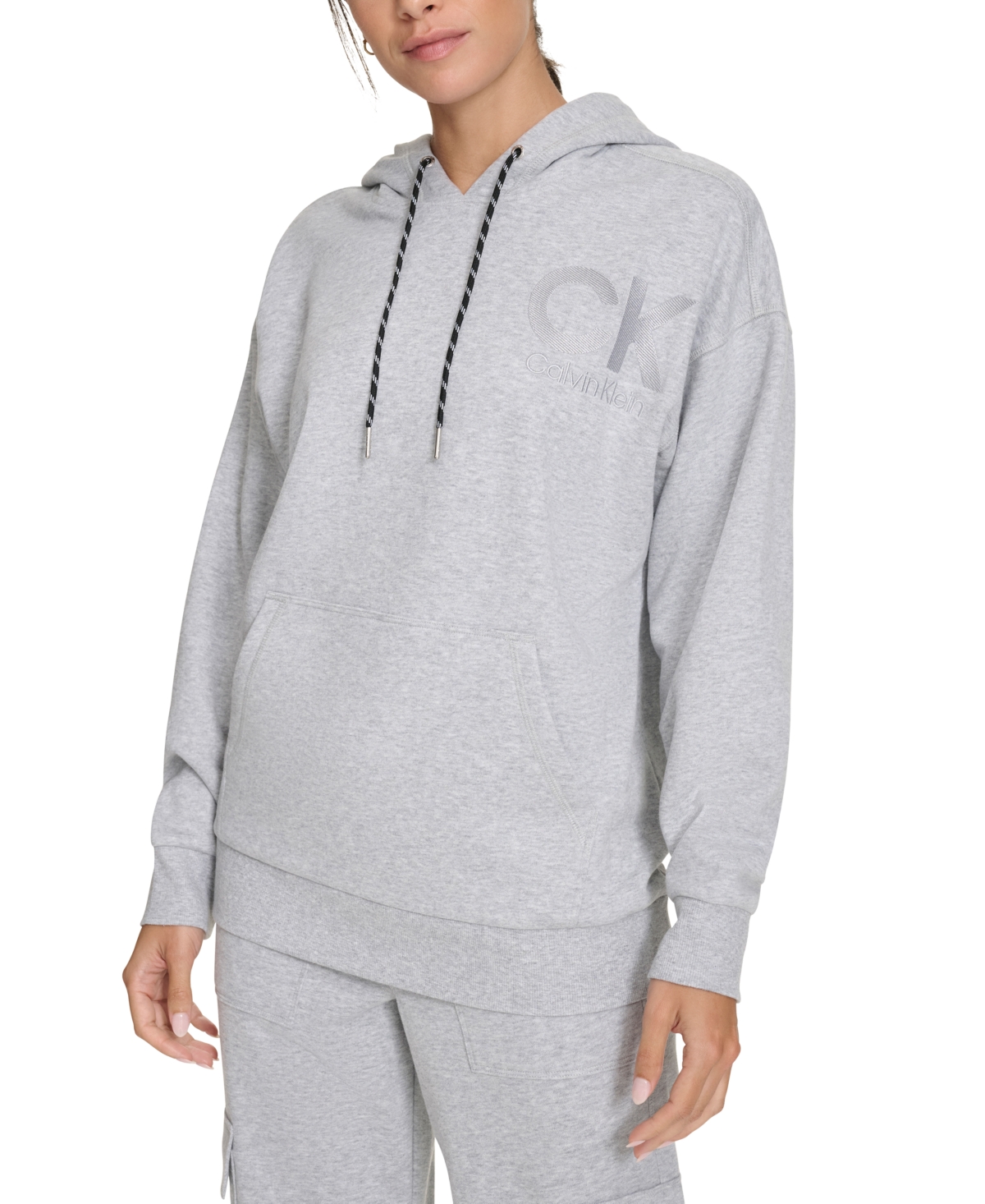 CALVIN KLEIN WOMEN'S ECO FLEECE LOGO PULLOVER HOODIE 