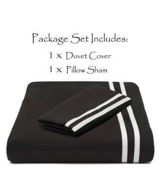 Premium Bordered Navy Duvet Comforter Cover Bedding Set Twin Size - Stich 2-Piece Set Luxurious Minimalist Style Brushed Microfiber Comforter Cover - Ultra Soft Breathable Stain Resistant