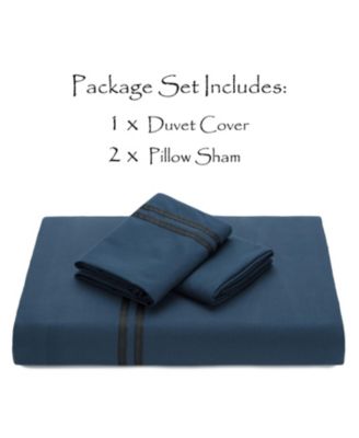 Premium Bordered Navy Duvet Comforter Cover Bedding Set Queen Size - Stich 3-Piece Set Luxurious Minimalist Style Brushed Microfiber Comforter Cover - Ultra Soft Breathable Stain Resistant