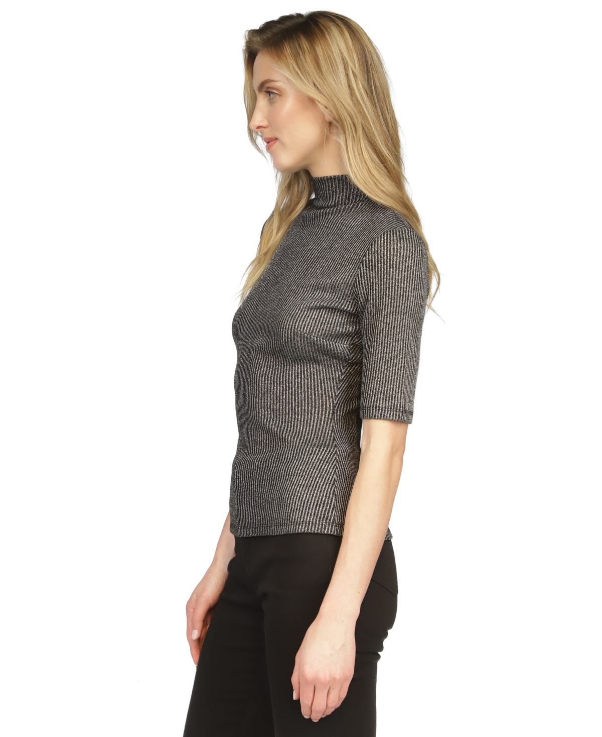 Michael Michael Kors Women's Metallic Funnel-Neck Top - Black  Silver