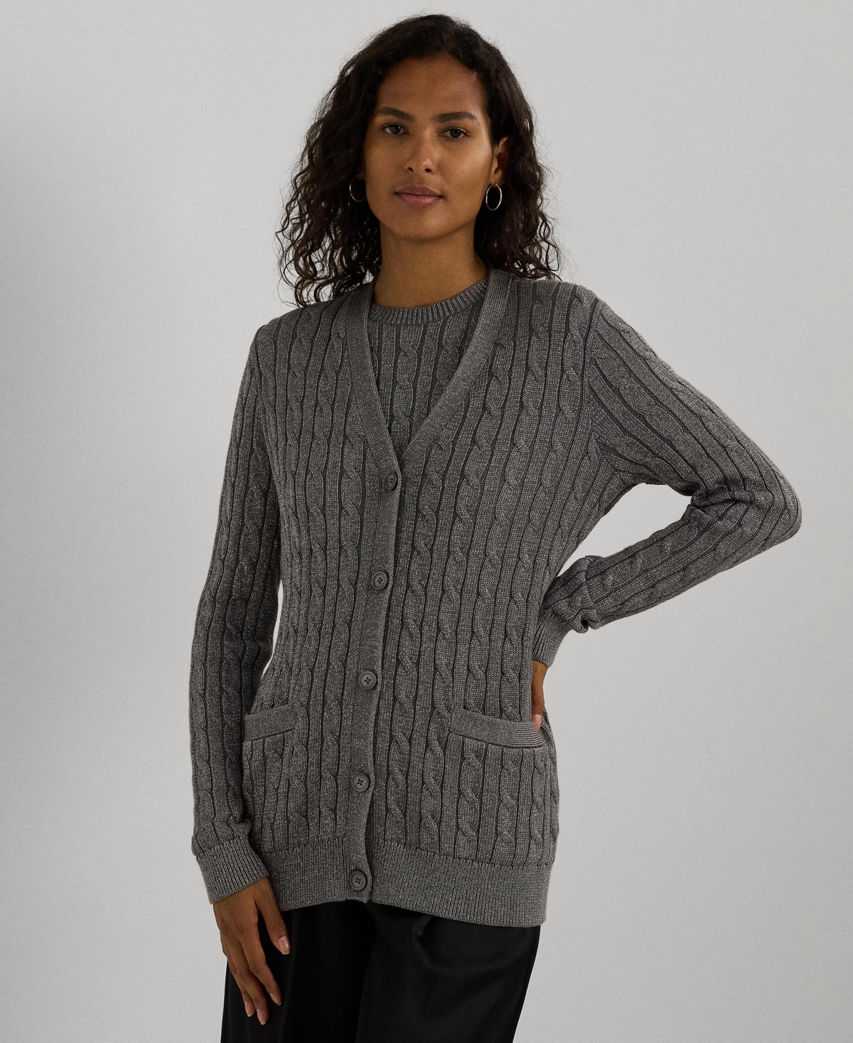 Lauren Ralph Lauren Women's Metallic Cable-Knit Cardigan
