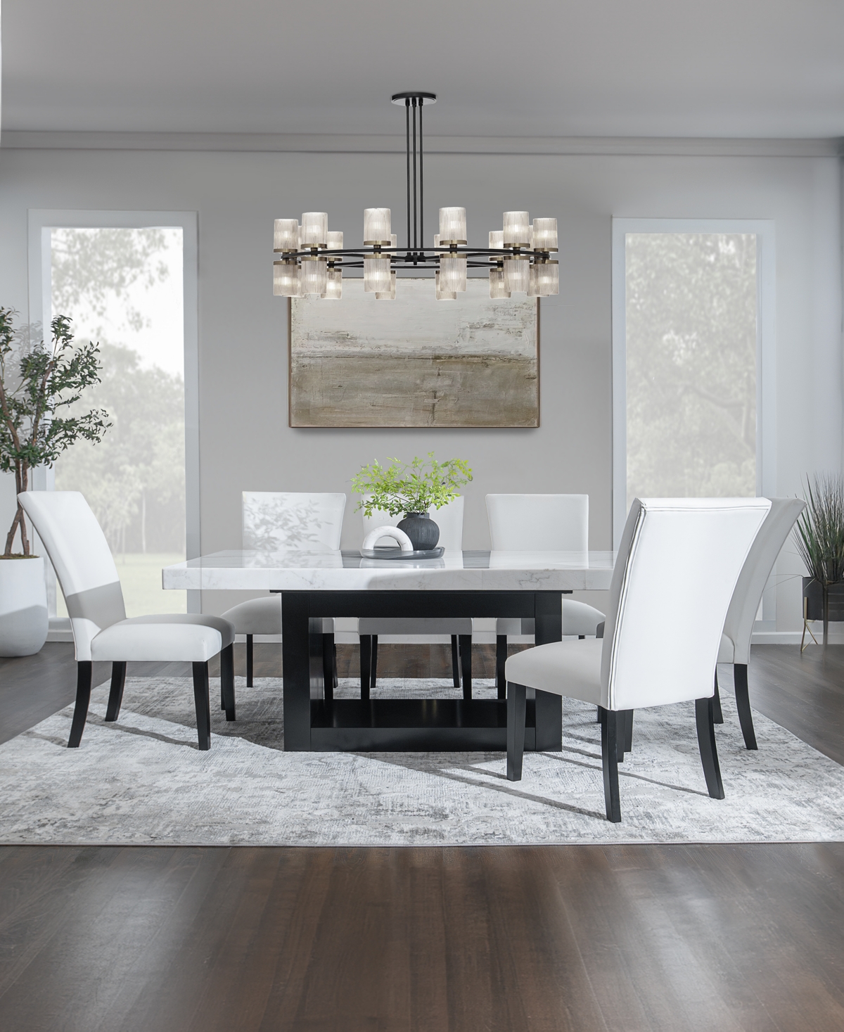 Macy's Kellet 7 Pc. Rectangular Marble Dining Set (table & 6 Side Chairs), Created For  In White