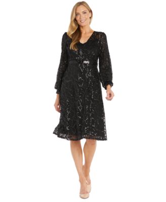 R M Richards Women s Sequin Fit Flare Party Dress Black Size 18