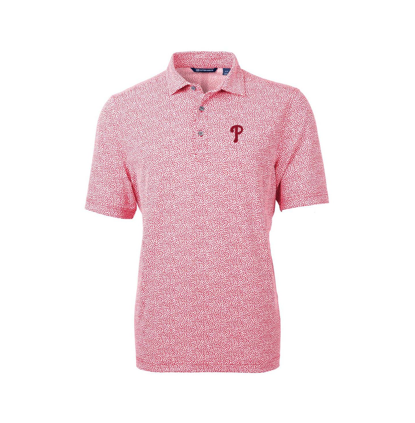 Мужское поло Cutter & Buck Philadelphia Phillies Virtue Eco Pique Botanical Print Polo, цвет: Серый — фото 5