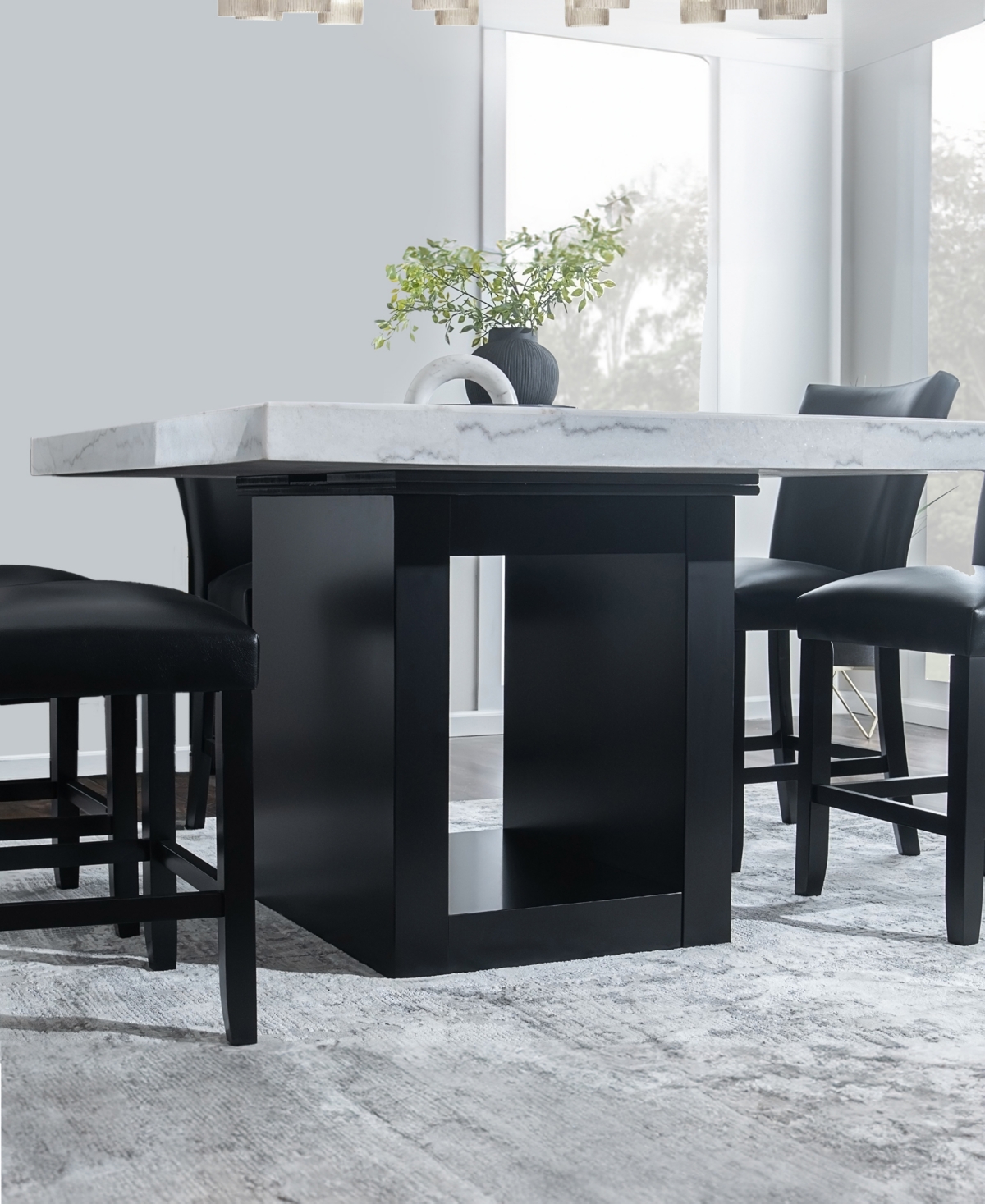 Macy's Kellet Rectangular Marble Dining Table In White,black
