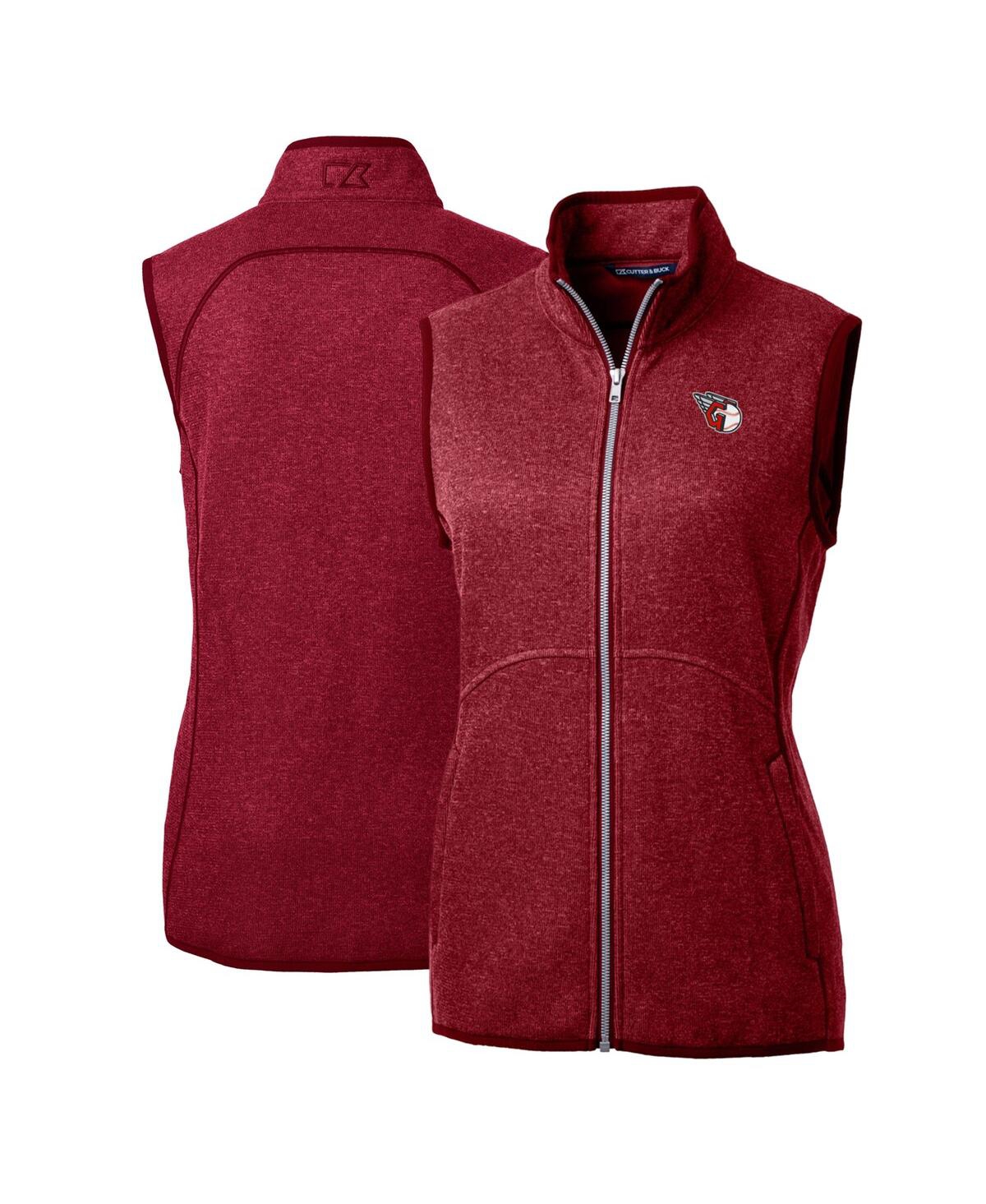 Cutter & Buck Women's Heather Red Cleveland Guardians Mainsail Sweater-knit Full-zip Vest In Heather Red