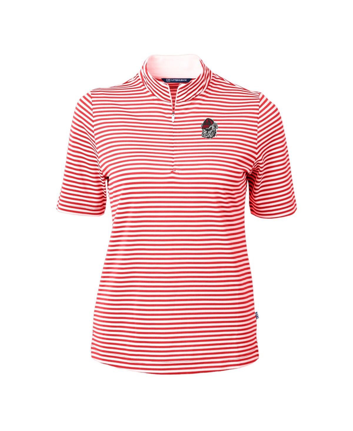 CUTTER & BUCK WOMEN'S RED GEORGIA BULLDOGS DRYTEC VIRTUE ECO PIQUE STRIPE POLO 