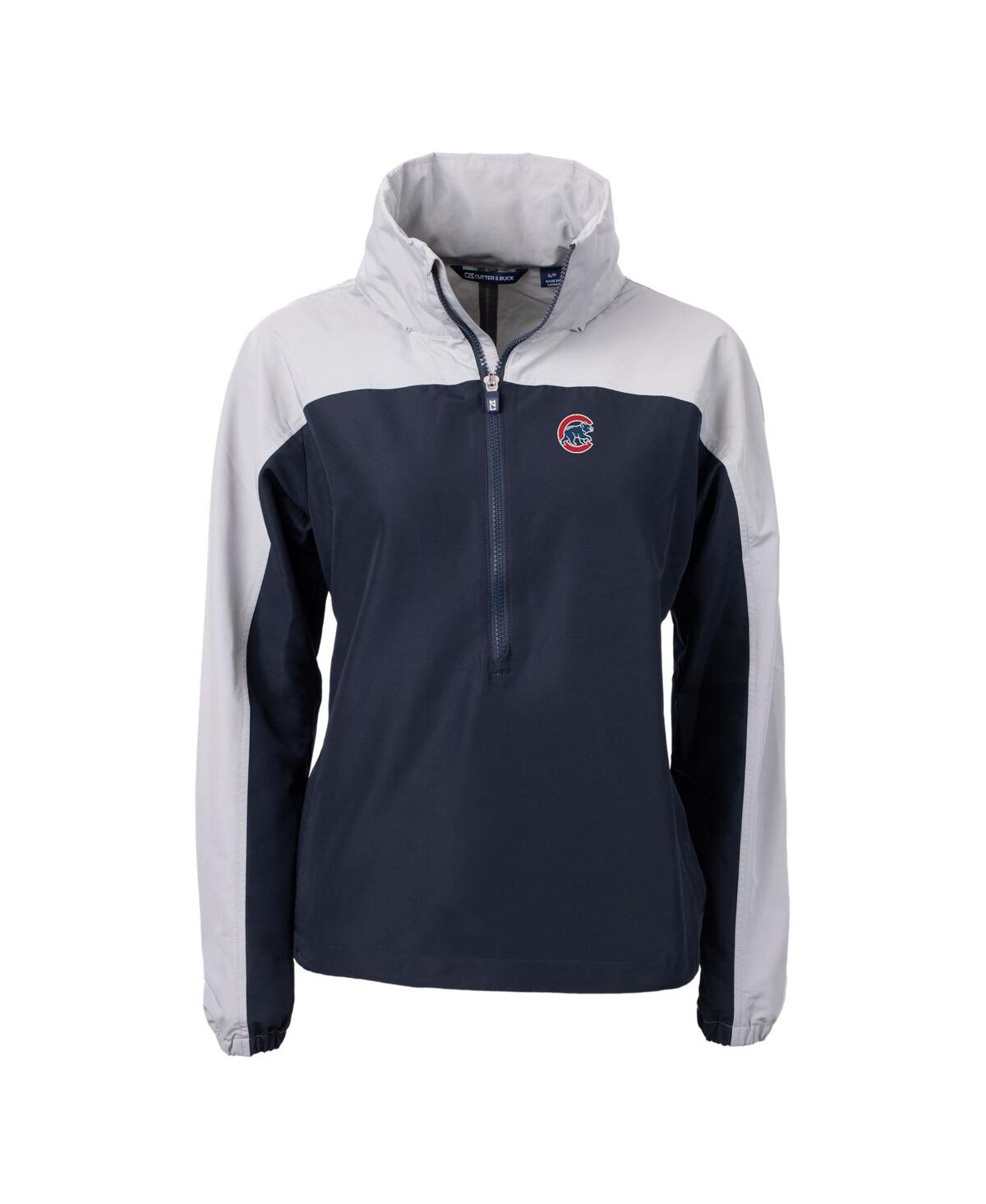 CUTTER & BUCK WOMEN'S NAVY CHICAGO CUBS CHARTER ECO HALF-ZIP ANORAK JACKET 