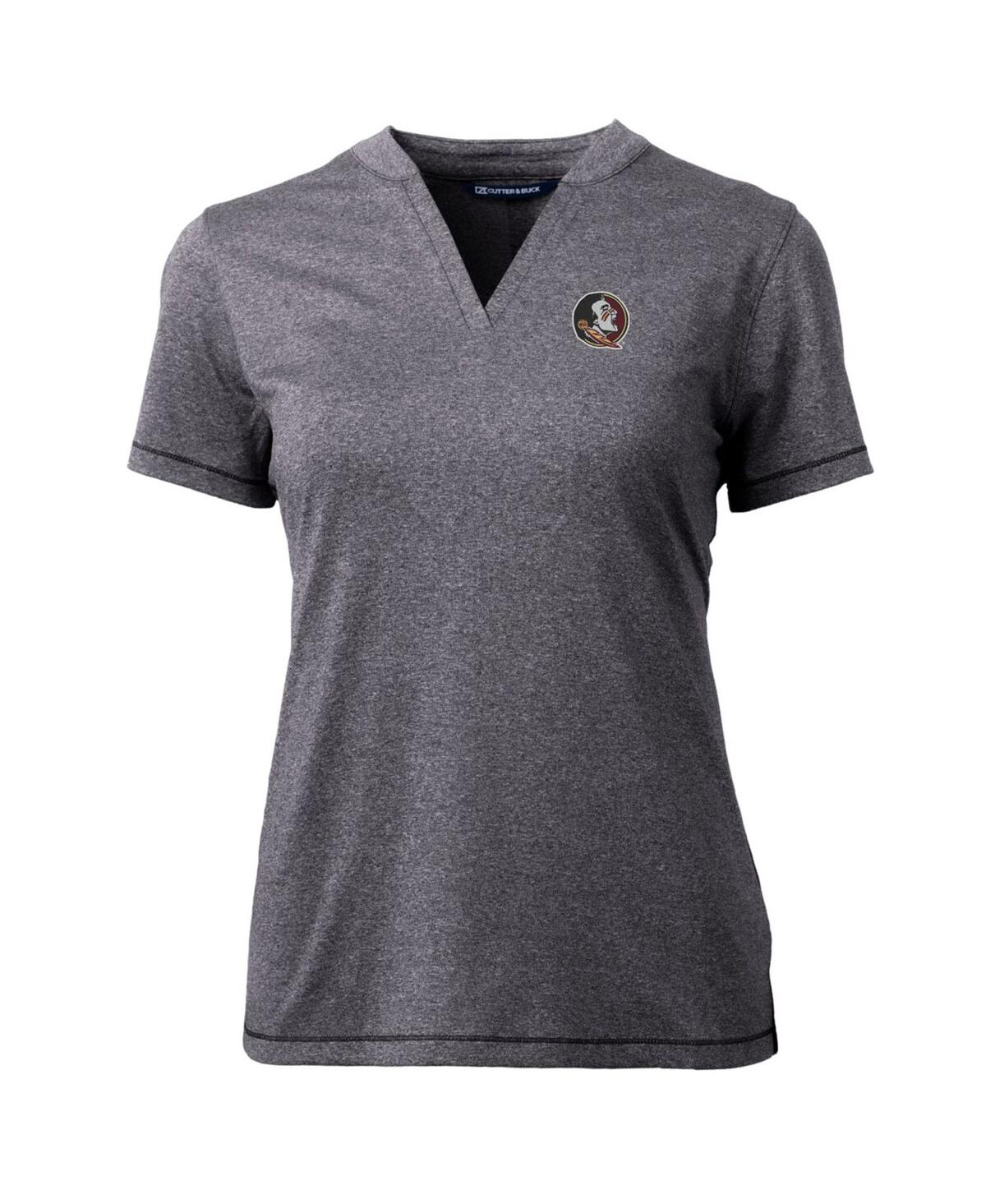 CUTTER & BUCK WOMEN'S HEATHER CHARCOAL FLORIDA STATE SEMINOLES FORGE BLADE V-NECK TOP 
