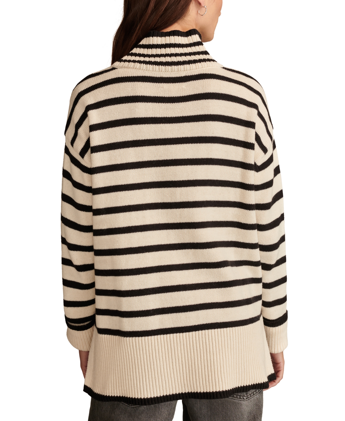 Lucky Brand Women's Mock Neck Long-sleeve Tunic Sweater In Whitecap Grey Stripe