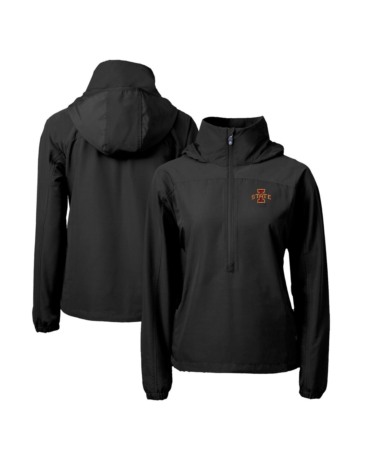 CUTTER & BUCK WOMEN'S BLACK IOWA STATE CYCLONES CHARTER ECO HALF-ZIP ANORAK JACKET 