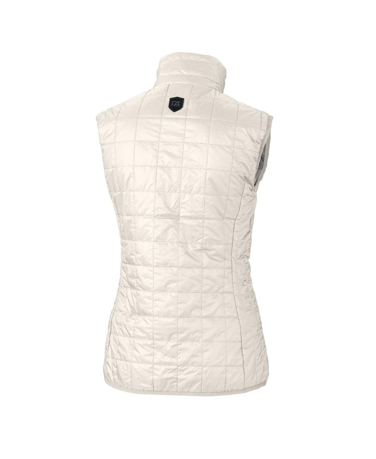 CUTTER & BUCK WOMEN'S CREAM ARKANSAS RAZORBACKS VAULT RAINIER PRIMALOFT ECO FULL-ZIP PUFFER VEST 