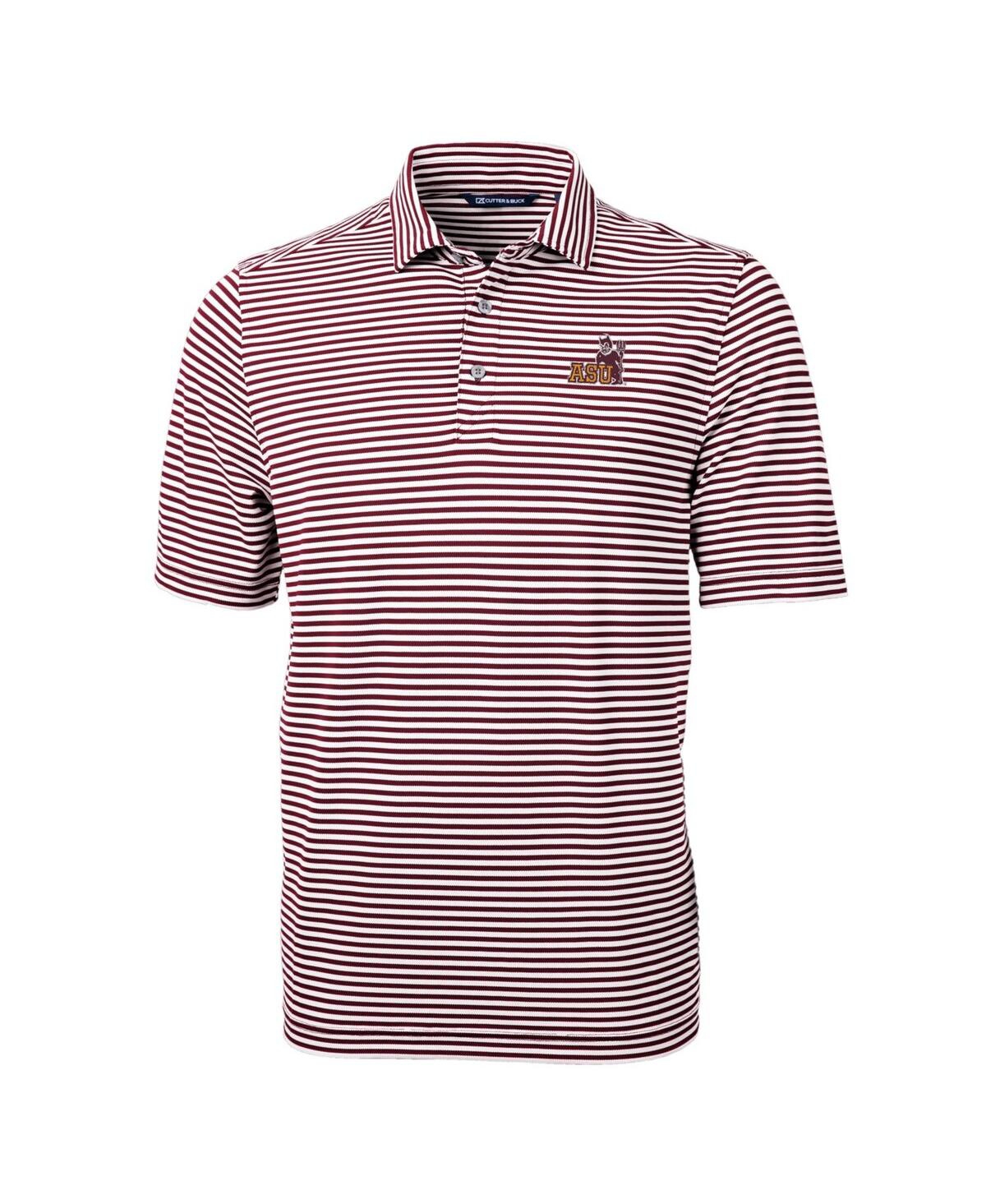 Cutter & Buck Men's Maroon Arizona State Sun Devils Throwback Logo Virtue Eco Pique Stripe Polo In Burgundy