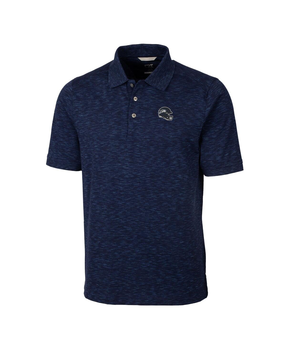 Cutter & Buck Men's Navy Seattle Seahawks Helmet Advantage Space Dye Tri-blend Polo In Navy