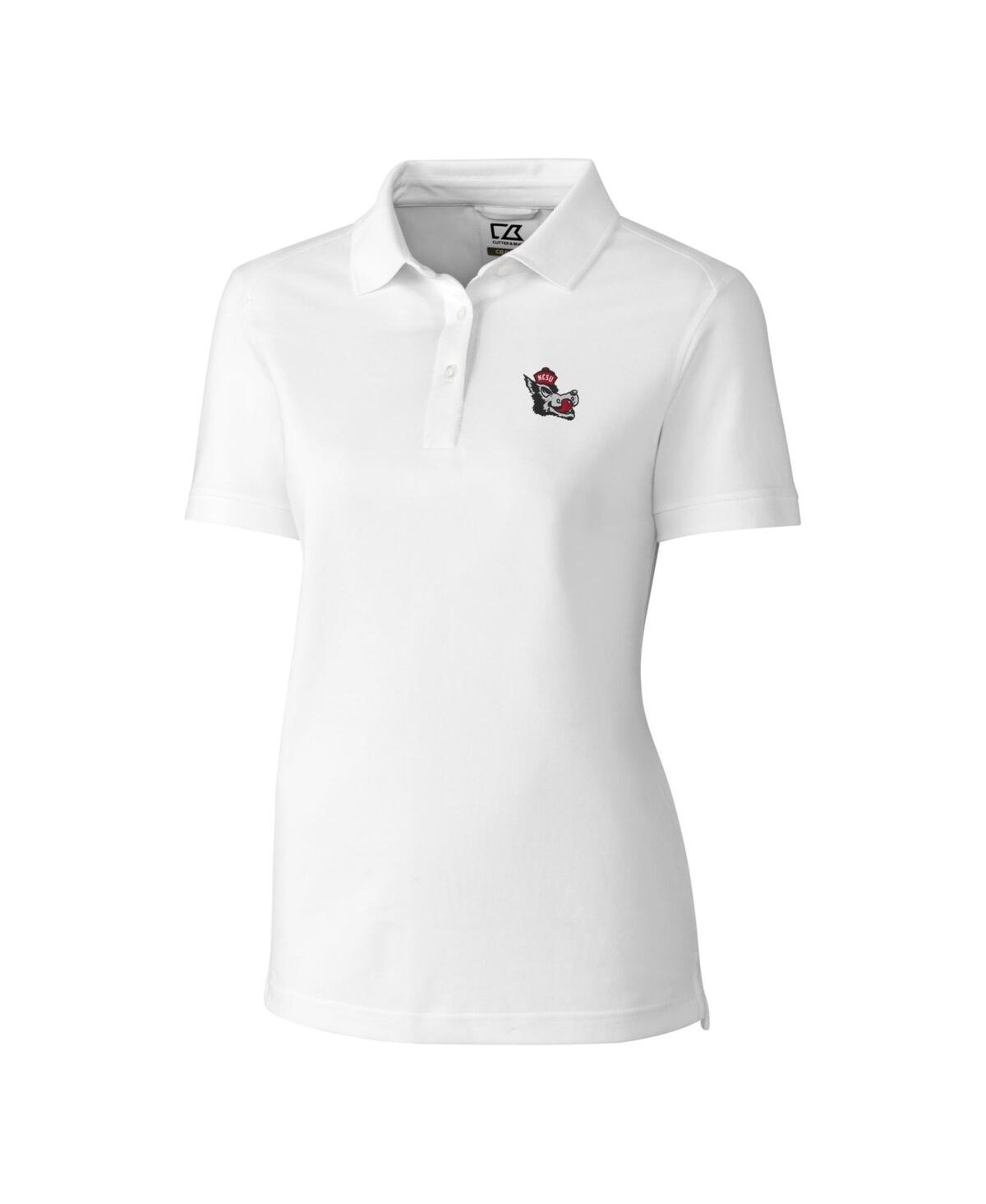 CUTTER & BUCK WOMEN'S WHITE NC STATE WOLFPACK ADVANTAGE TRI-BLEND PIQUE POLO 