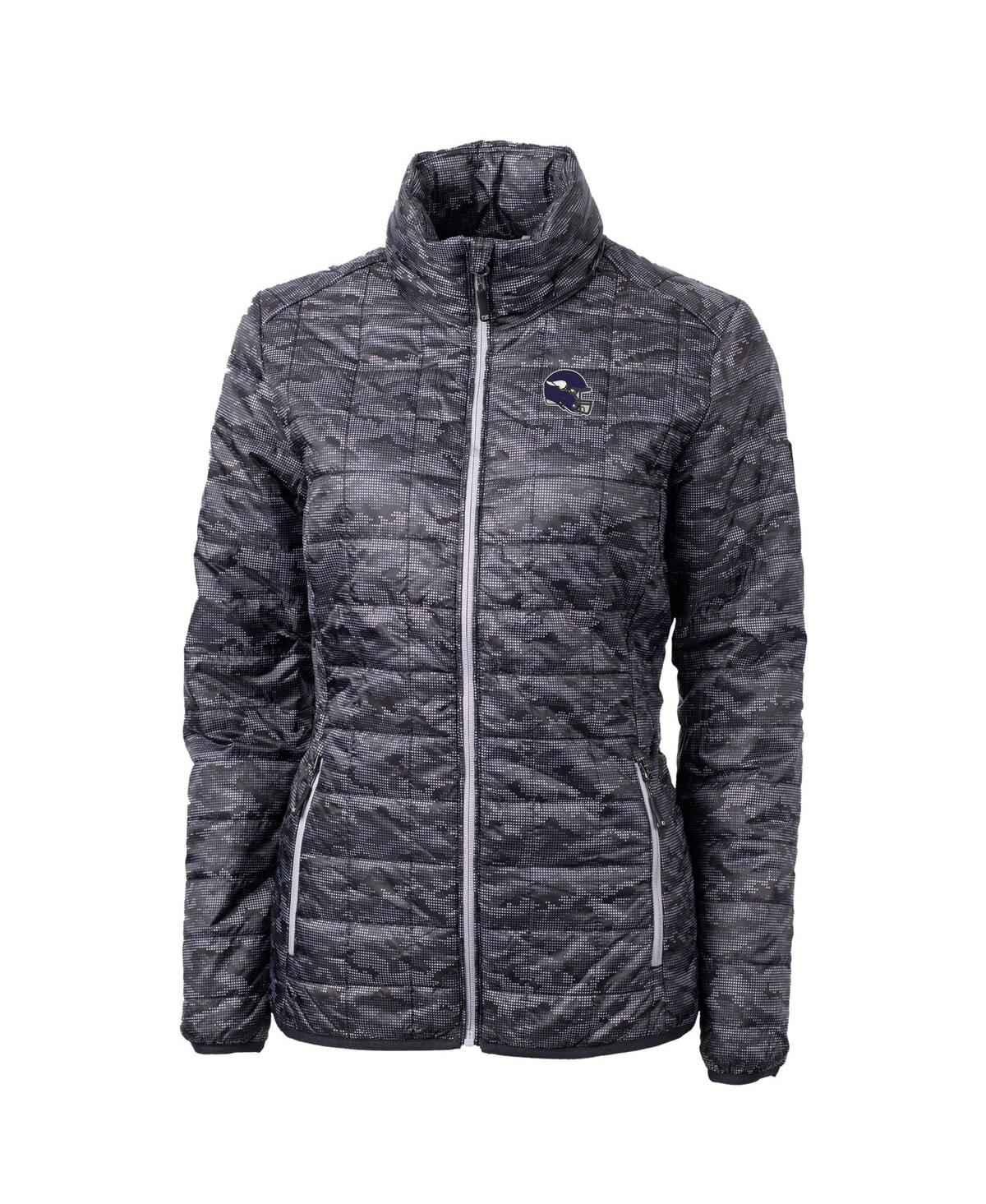 Cutter & Buck Women's Black Minnesota Vikings Helmet Logo Rainier Primaloft Eco Insulated Full-zip Puffer Jacket In Black