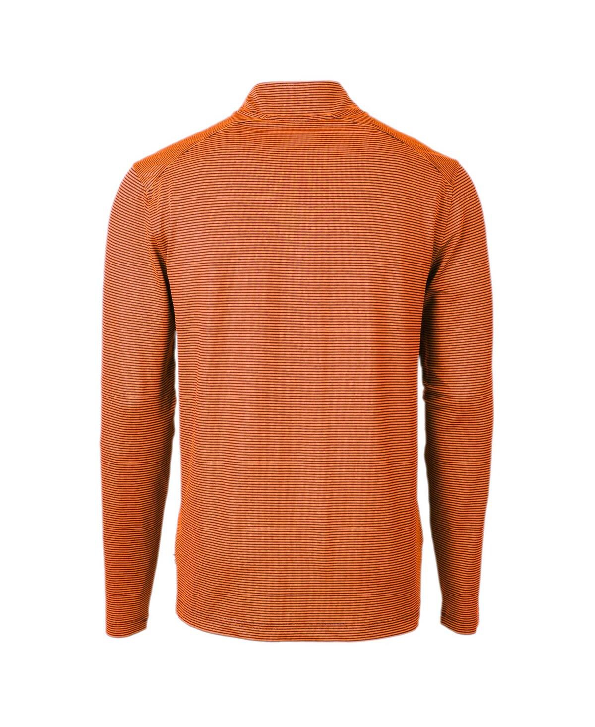 Cutter & Buck Men's Orange Auburn Tigers Alumni Logo Drytec Virtue Eco Pique Micro Stripe Quarter-zip Pullover Top In Orange,navy