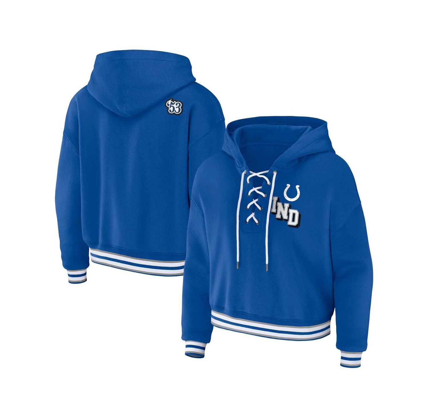 Women's Royal Indianapolis Colts Plus Size Lace-Up Pullover Hoodie