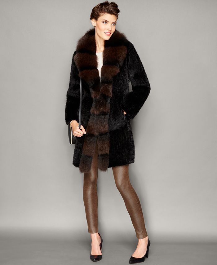The Fur Vault Fox-Trim Knitted Mink Fur Coat & Reviews - Macy's