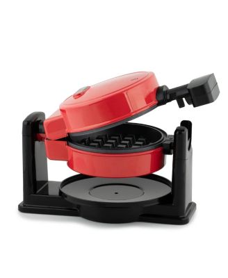 Non-Stick Round Electric Flip 5 Inch Belgian Waffle Maker in Red