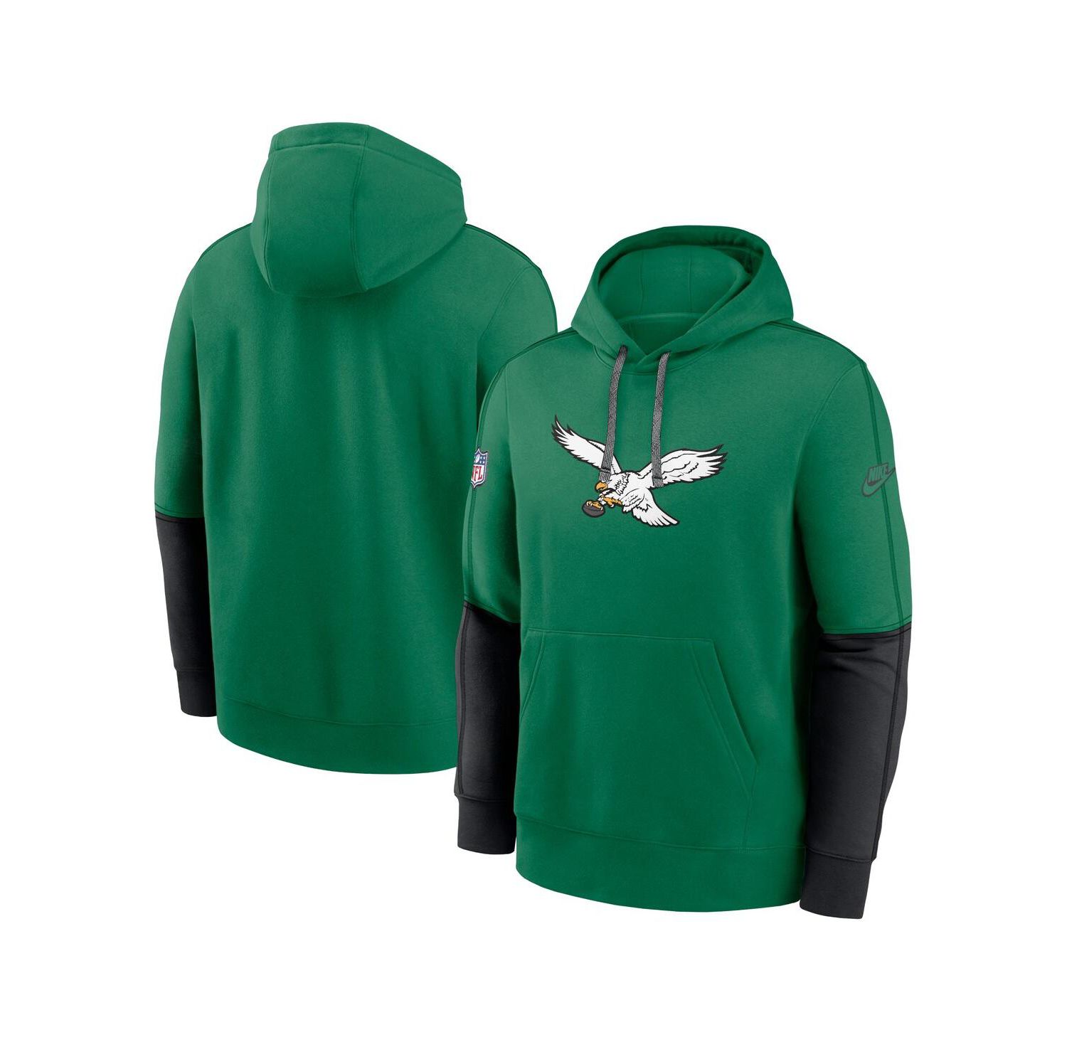 Men's Kelly Green Philadelphia Eagles Throwback Logo Club Tri-Blend Pullover Hoodie