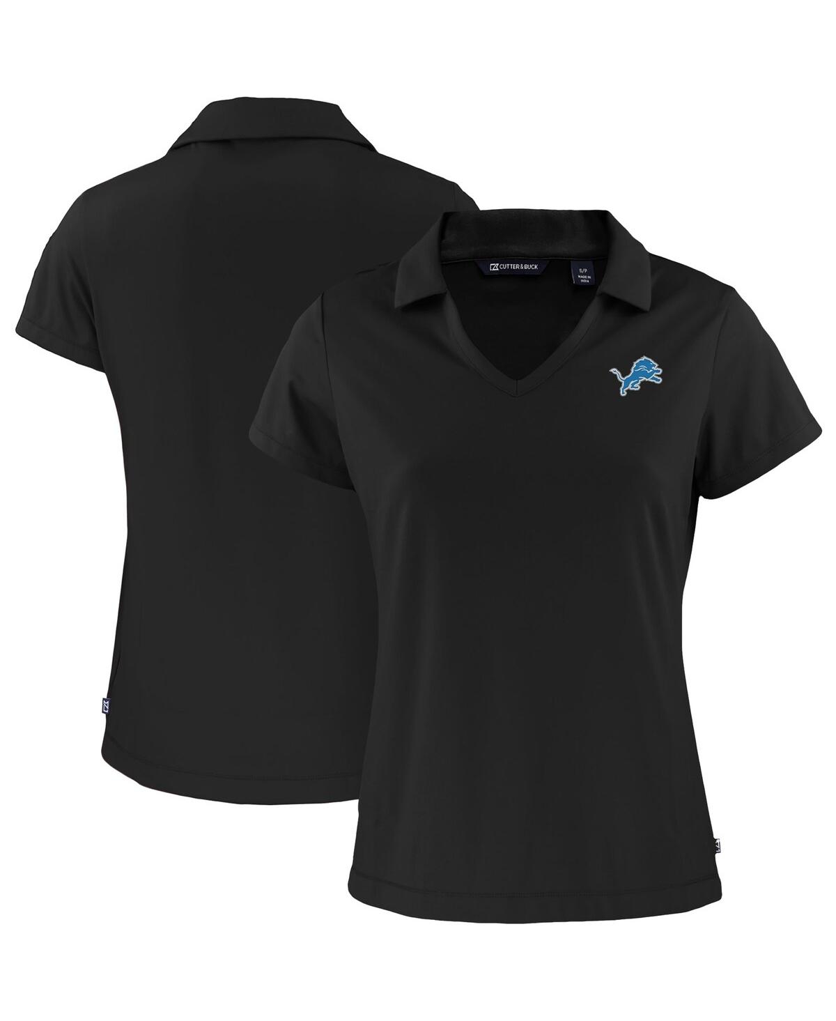 Women's Black Detroit Lions Primary Mark Daybreak Eco V-Neck Polo - Black