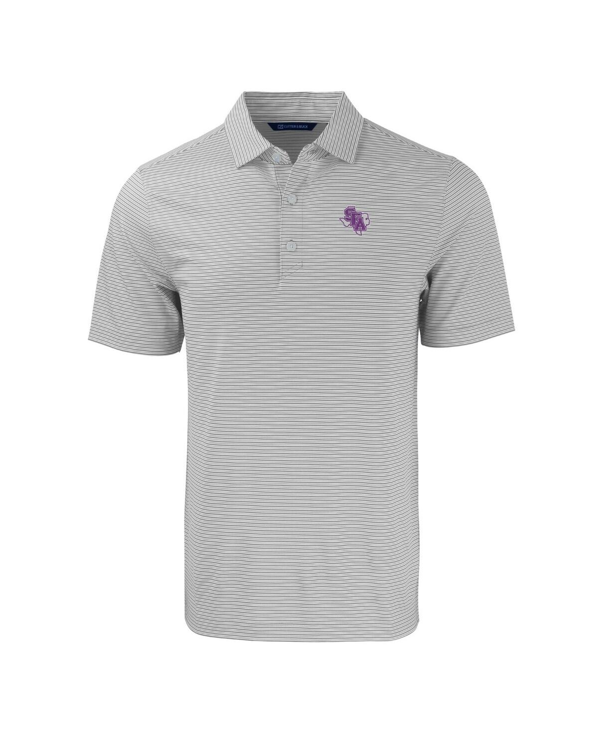 Cutter & Buck Men's Stephen F Austin Lumberjacks Forge Eco Double Stripe Stretch Polo In Gray,white