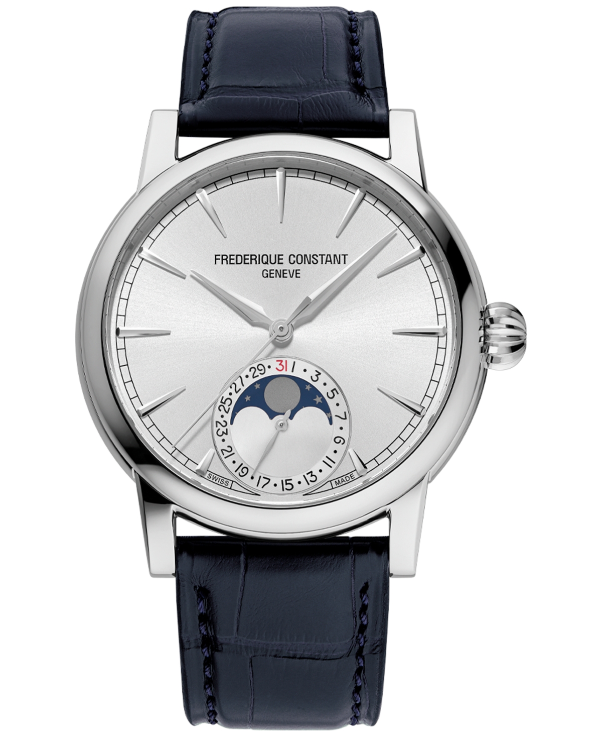 Frederique Constant Men's Swiss Automatic Classic Moonphase Date Manufacture Blue Leather Strap Watch 40mm In Blue