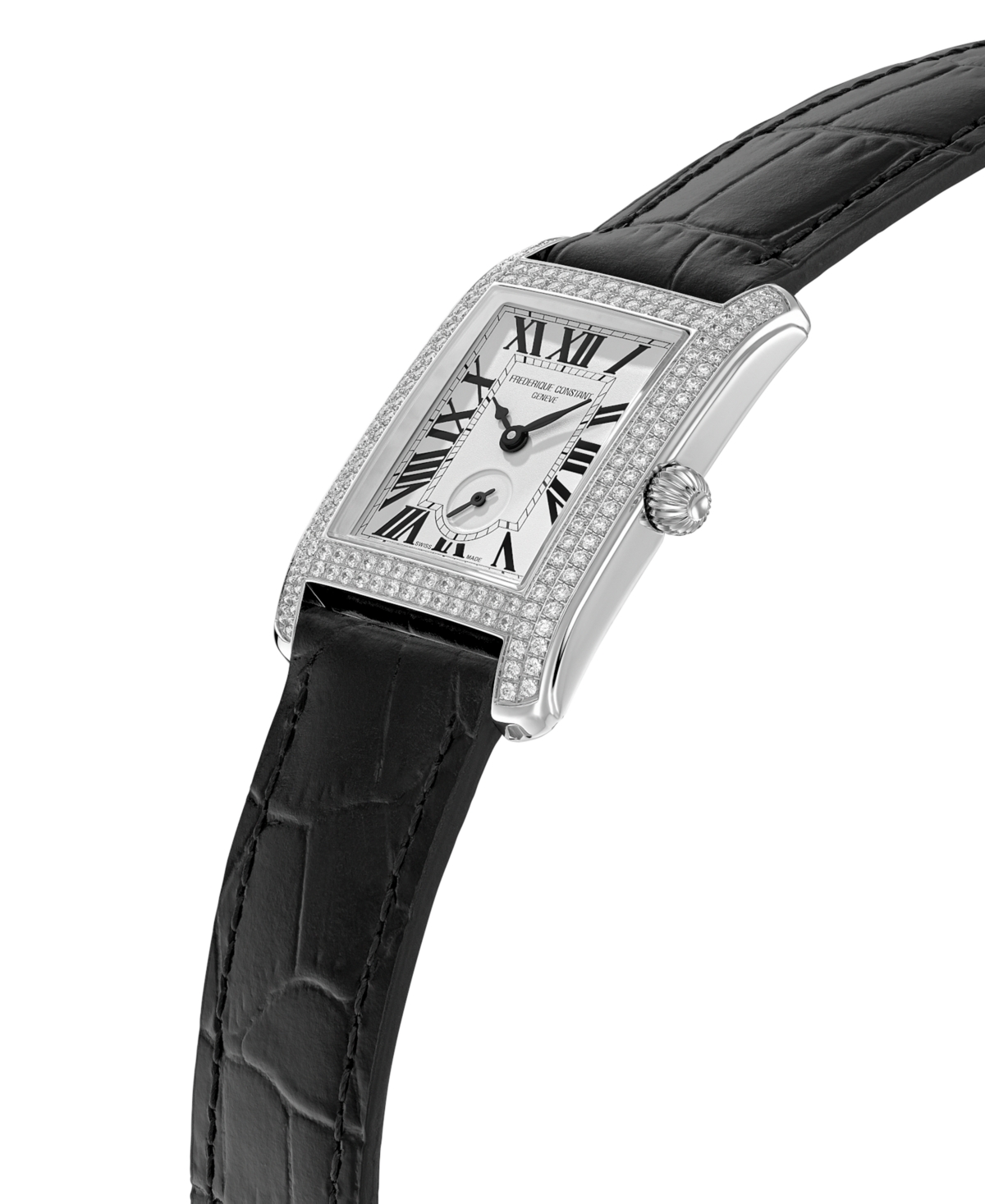Frederique Constant Women's Swiss Carree Small Seconds Diamond (1-1/5 Ct. T.w.) Black Leather Strap Watch 25mm In Black