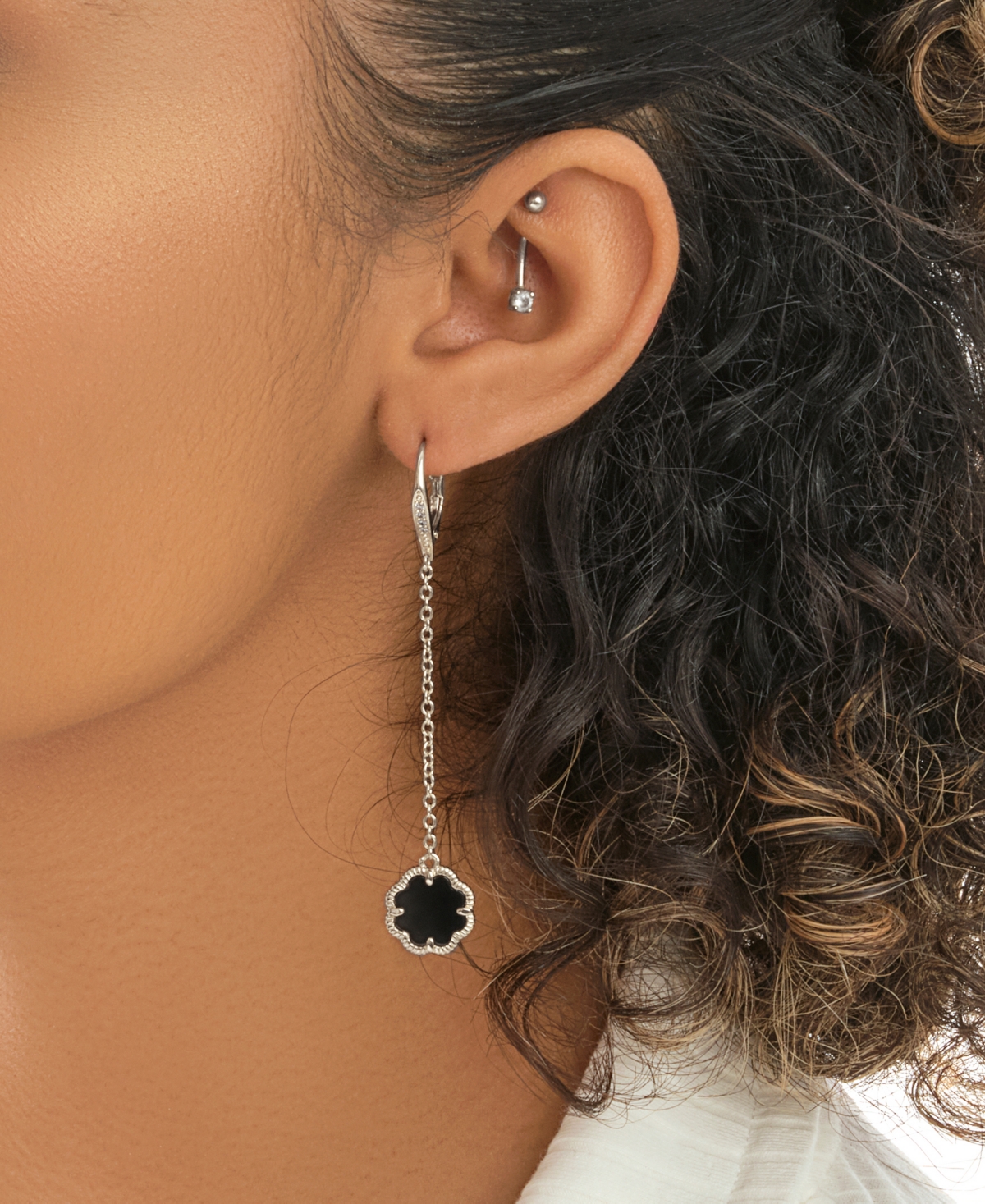 Sterling Forever Black Onyx Long Drop Earrings In Silver,onyx
