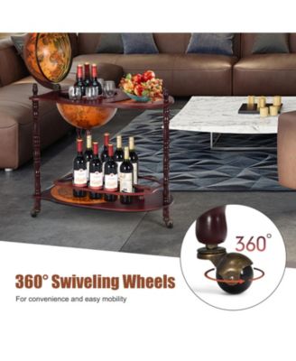 Vintage Globe Rolling Wine Bar Cart with Extra Shelf