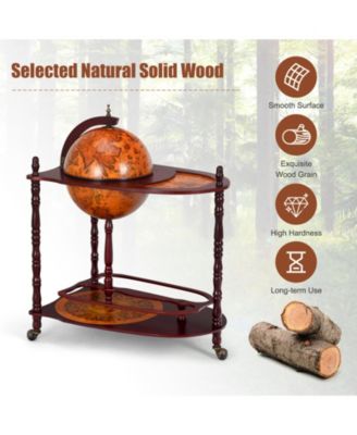 Vintage Globe Rolling Wine Bar Cart with Extra Shelf