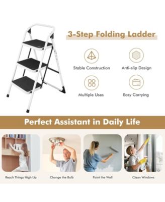Folding 3-Step Ladder with Handgrip and Anti-Slip Platform
