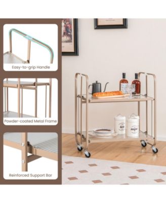 2-Tier Mobile Serving Cart with Tempered Glass Shelf