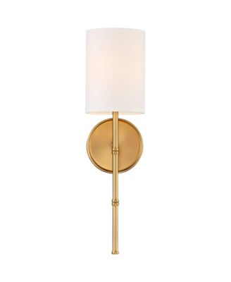 Abigale Modern Wall Light Sconces Set of 2 Brass Hardwire 5" Fixture White Fabric Shade for Bedroom Reading Living Room Hallway House
