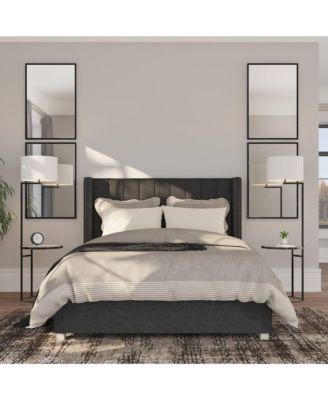 Space Saver Modern Floor Lamp with Tray Table 62" Tall Black Metal White Fabric Drum Shade for Living Room Bedroom Office House Home