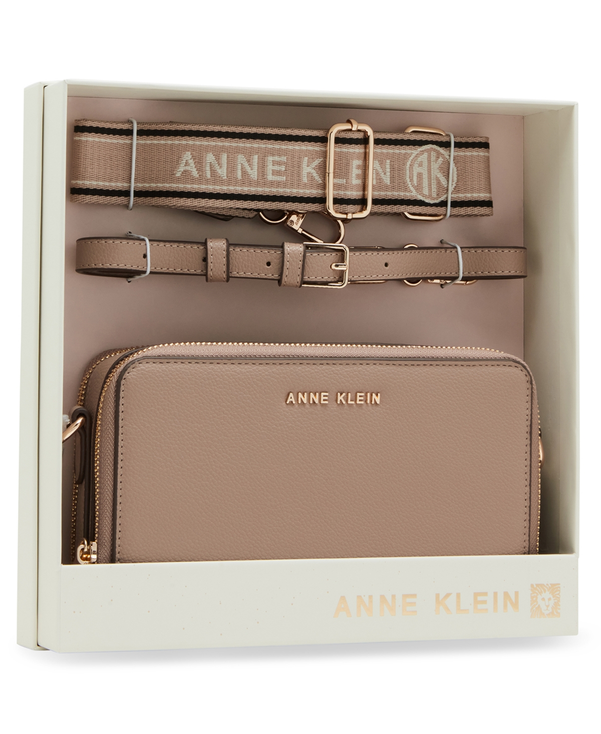 Anne Klein 3 Piece Gift Set With Double Zip Camera Crossbody In Black
