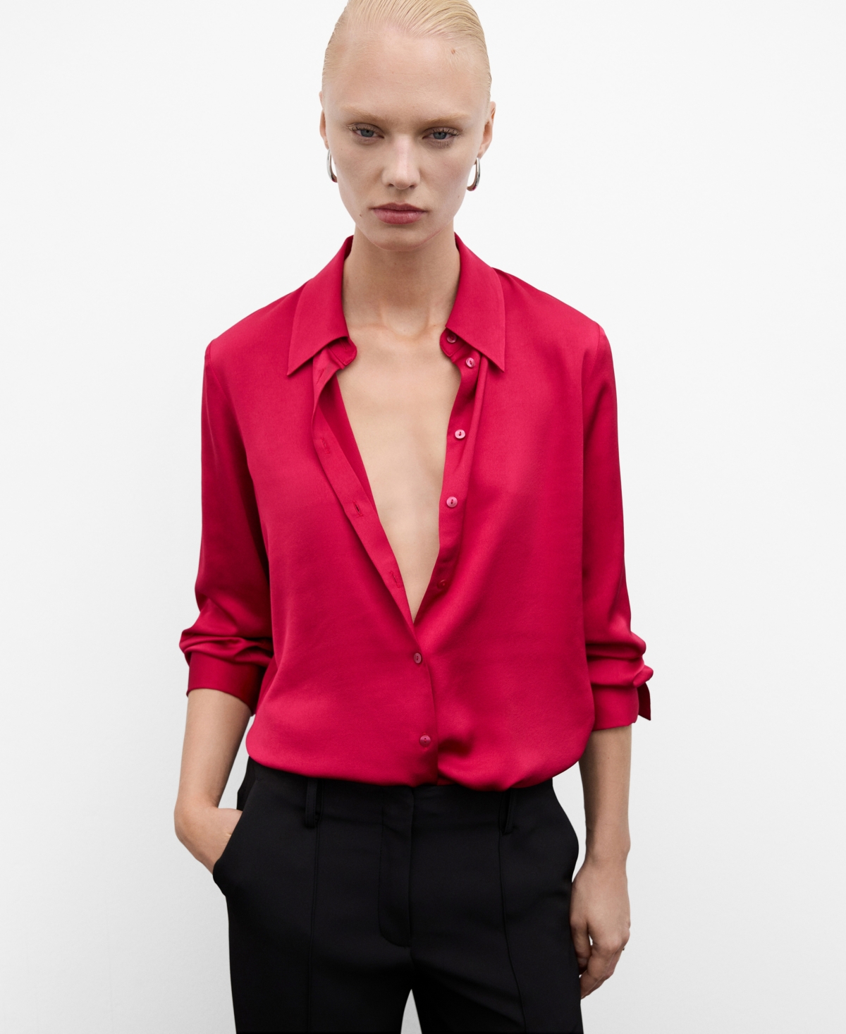 Mango Satin Finish Flowy Shirt Fuchsia In Fuchsia