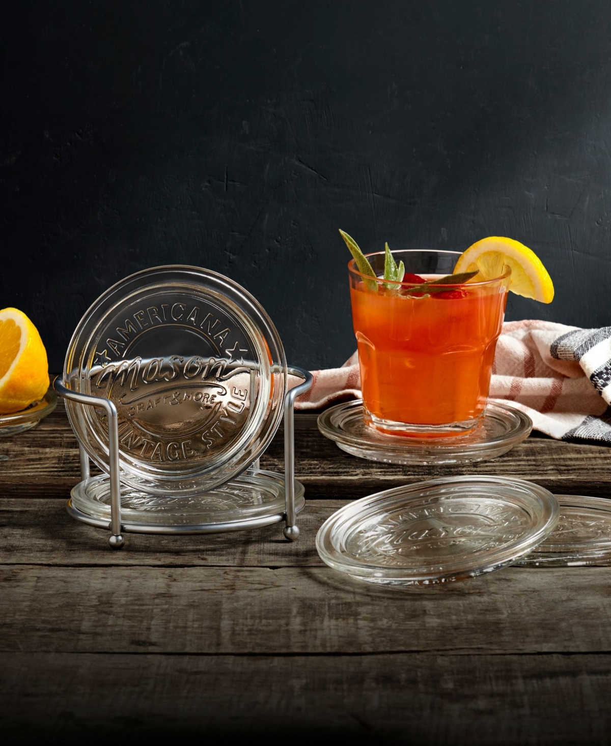 Mason Craft & More 7 Piece Glass Coaster Set With Holder In Clear
