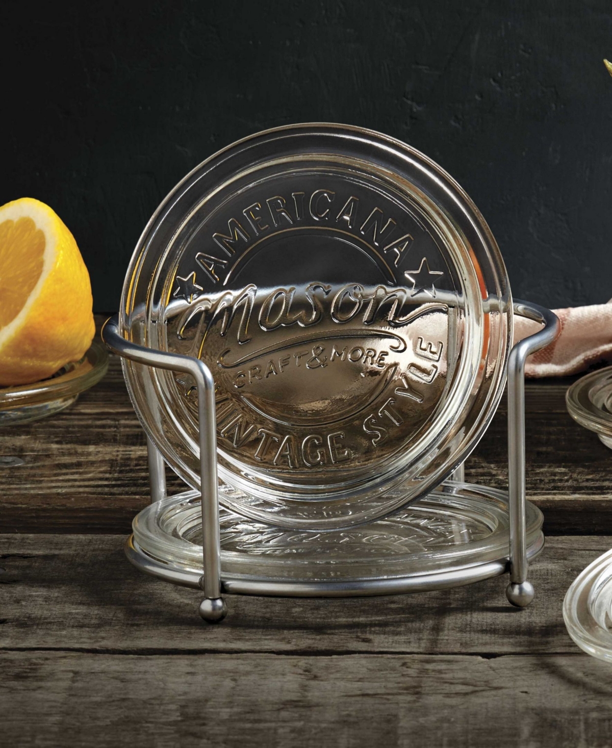 Mason Craft & More 7 Piece Glass Coaster Set With Holder In Clear