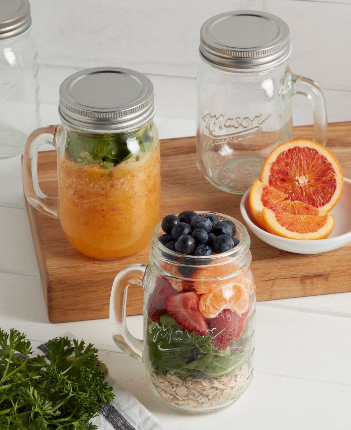 Mason Craft & More 4 Piece Glass Jars With Handles And Lids In Clear