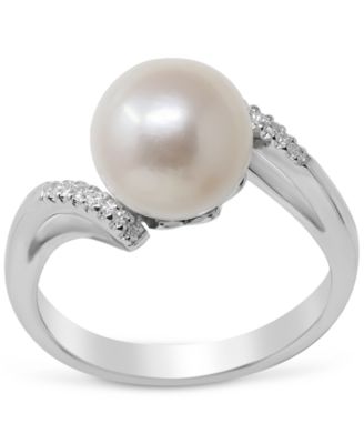 Macy's - Cultured Freshwater Pearl (9-1/2mm) & Diamond (1/20 ct. t.w.) in Sterling Silver