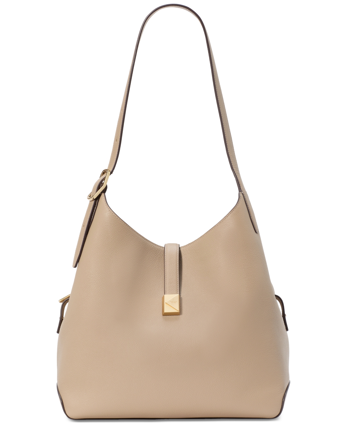 Shop Kate Spade Deco Pebbled Leather Shoulder Bag In Timeless Taupe