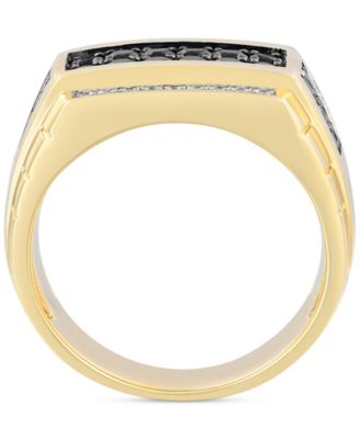 Men's Black & White Diamond Square Cluster Ring (1 ct. t.w.) in 10k Gold