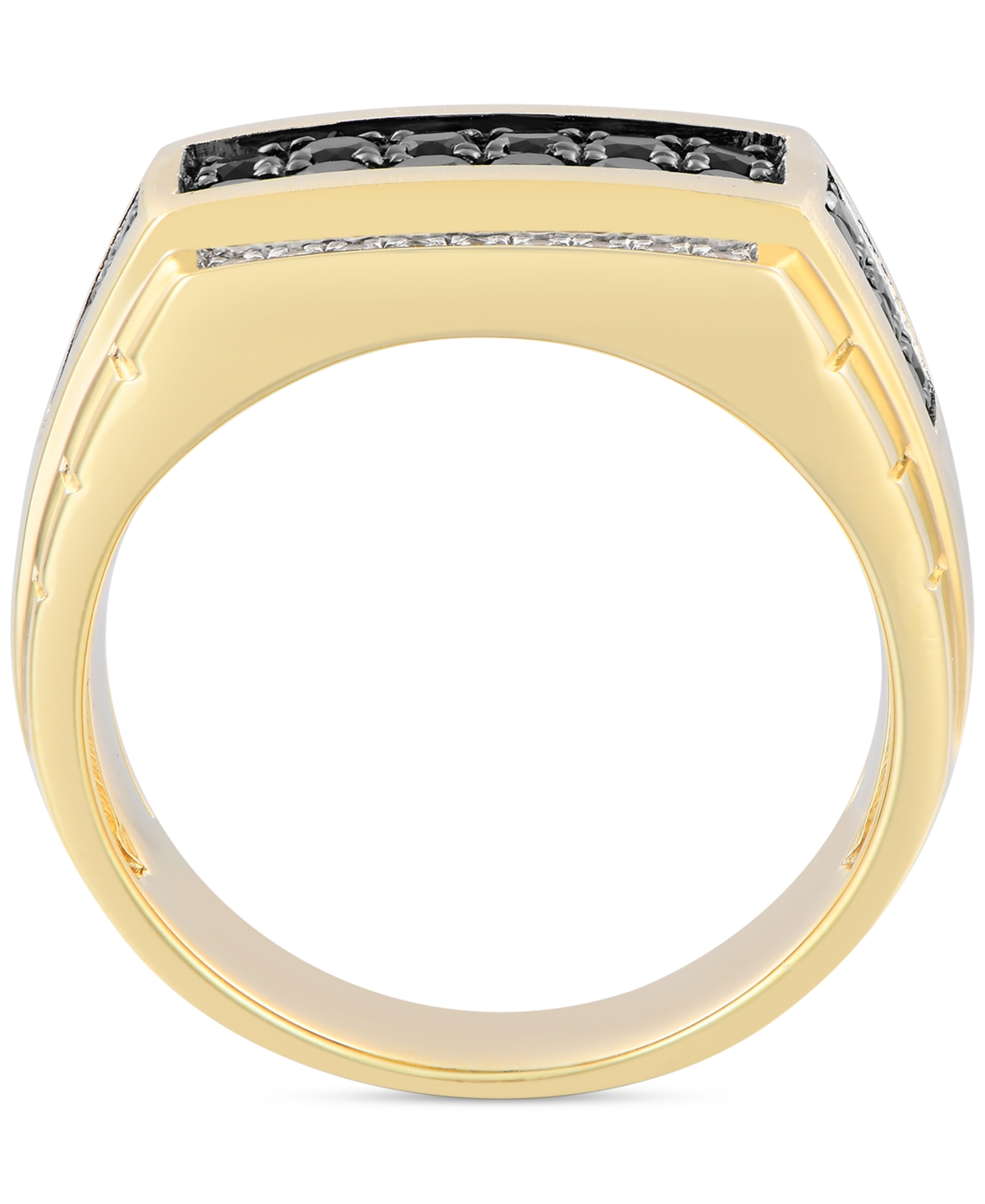 Macy's Men's Black & White Diamond Square Cluster Ring (1 Ct. T.w.) In 10k Gold In Gold