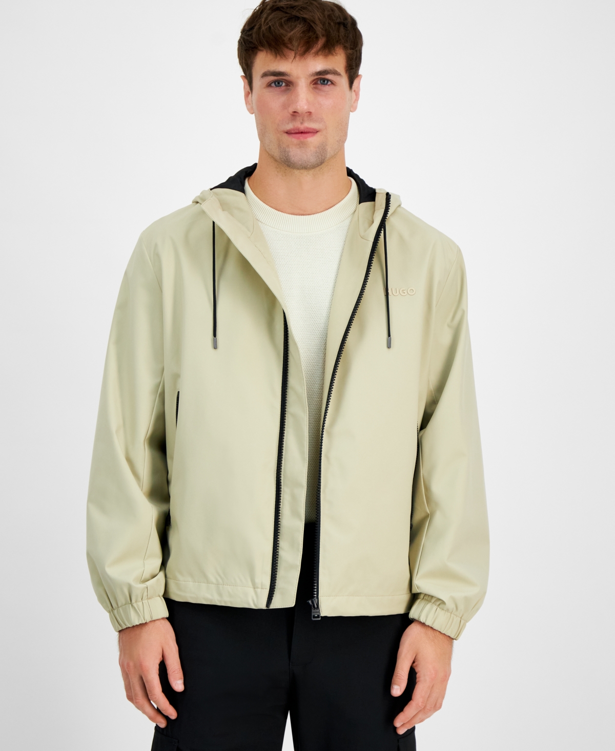 Hugo Boss Hugo By  Men's Slim-fit Lightweight Hooded Water-repellent Windbreaker Jacket In Khaki