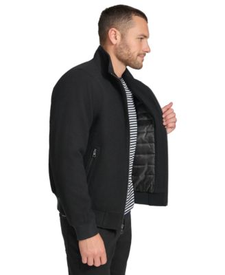 Men's Wool Bomber Jacket With Knit Trim
