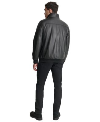 Men's Smooth Faux-Leather Bomber Jacket