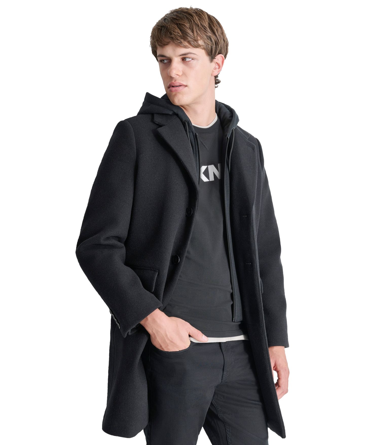 Мужское пальто DKNY Removable Hood Notch-Lapel, цвет: Чёрный — фото 2